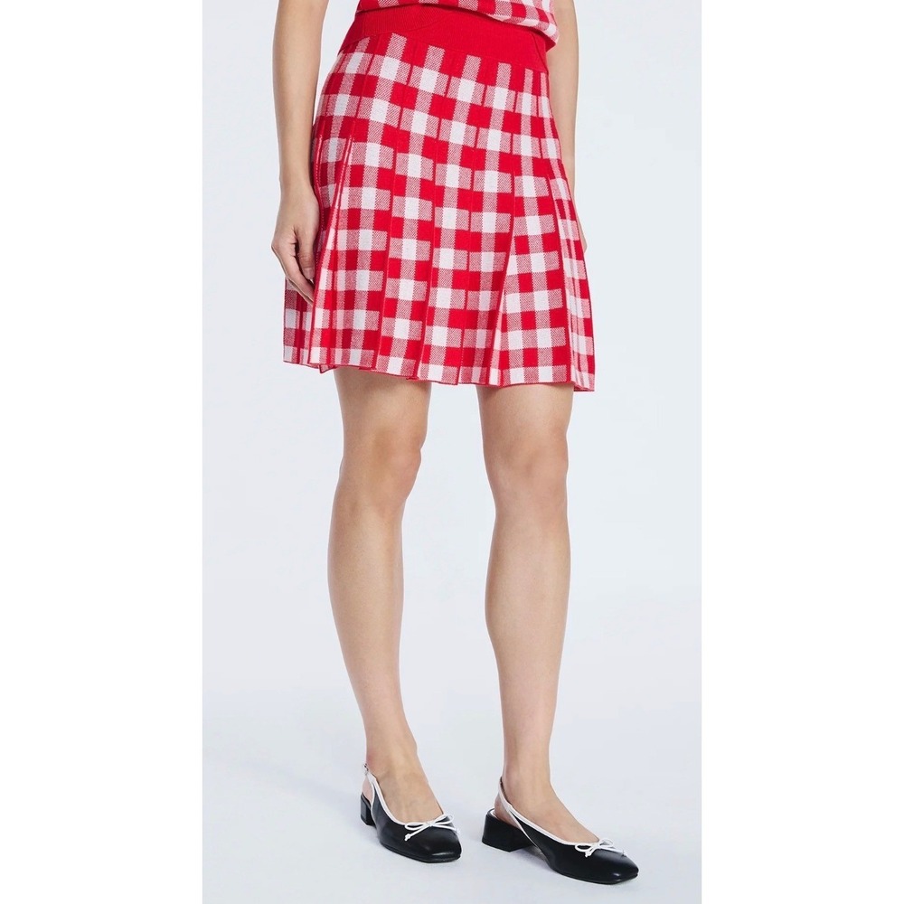 Coquette Red Gingham Pleated Schoolgirl‎ Preppy Mini Sweater Skirt Womens XS